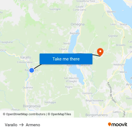 Varallo to Armeno map