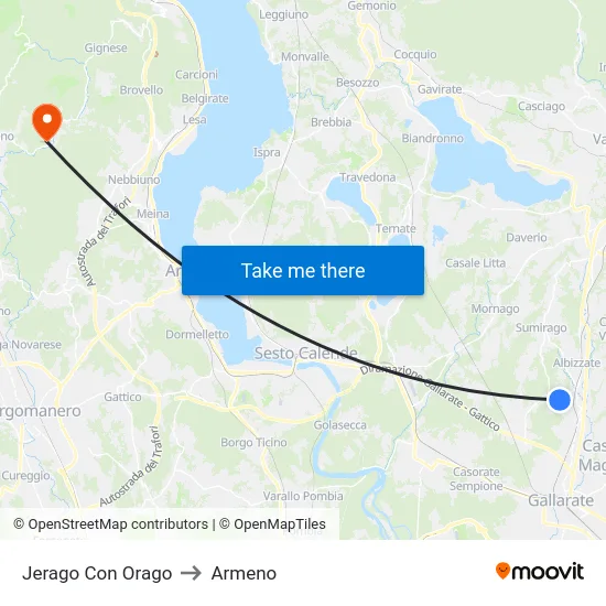 Jerago con Orago to Armeno map