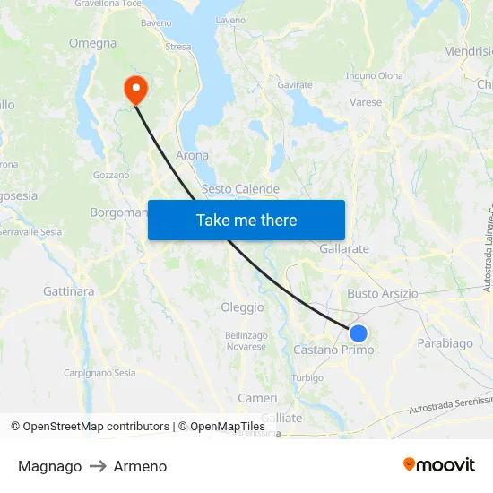 Magnago to Armeno map