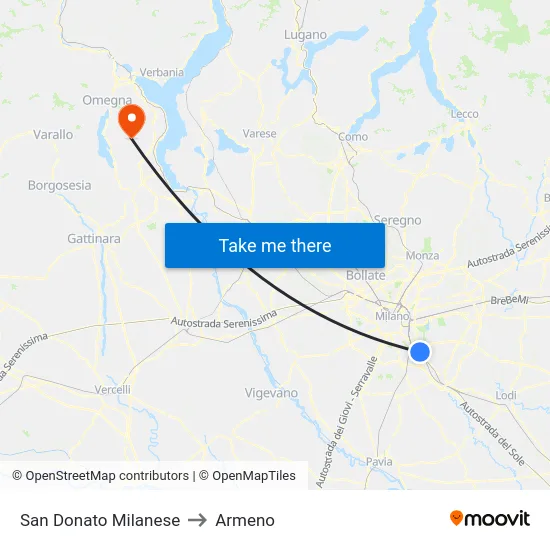 San Donato Milanese to Armeno map