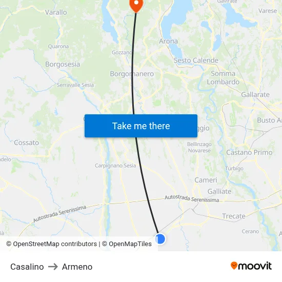 Casalino to Armeno map