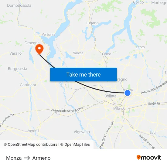 Monza to Armeno map