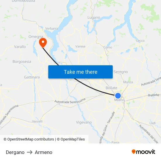 Dergano to Armeno map