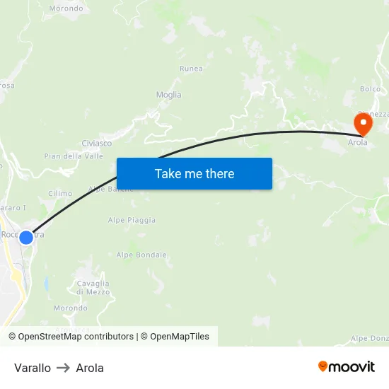 Varallo to Arola map