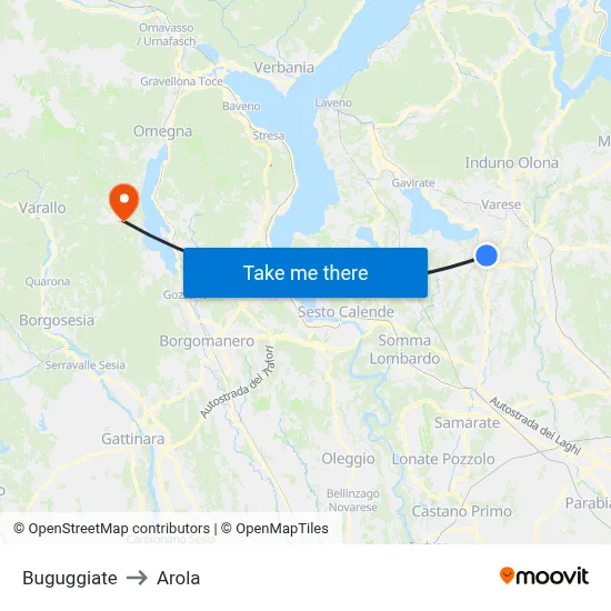 Buguggiate to Arola map