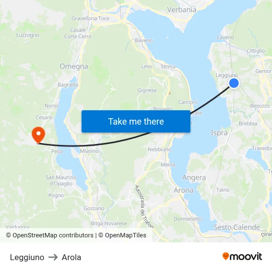 Leggiuno to Arola map