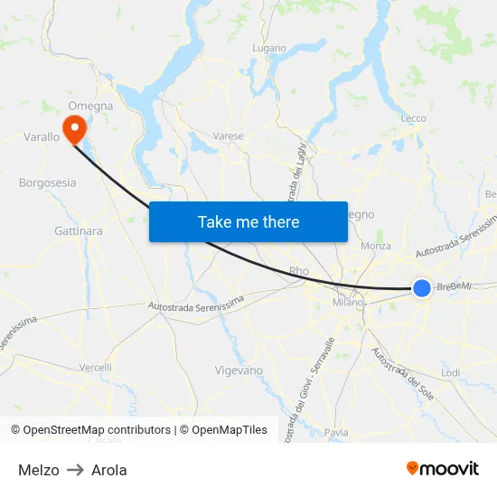 Melzo to Arola map