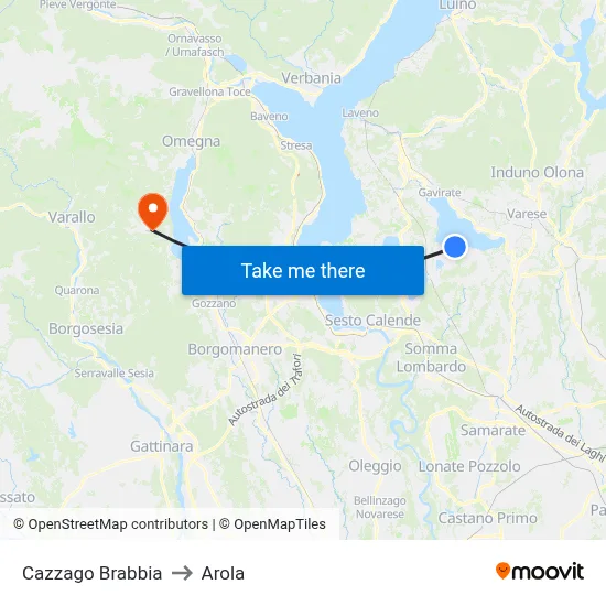 Cazzago Brabbia to Arola map