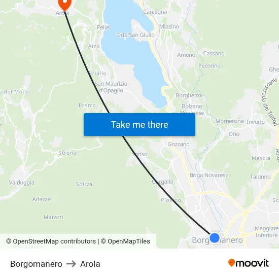 Borgomanero to Arola map