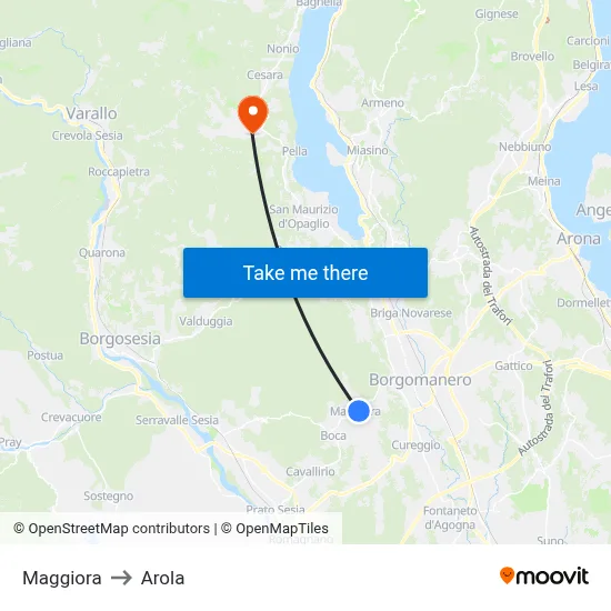 Maggiora to Arola map