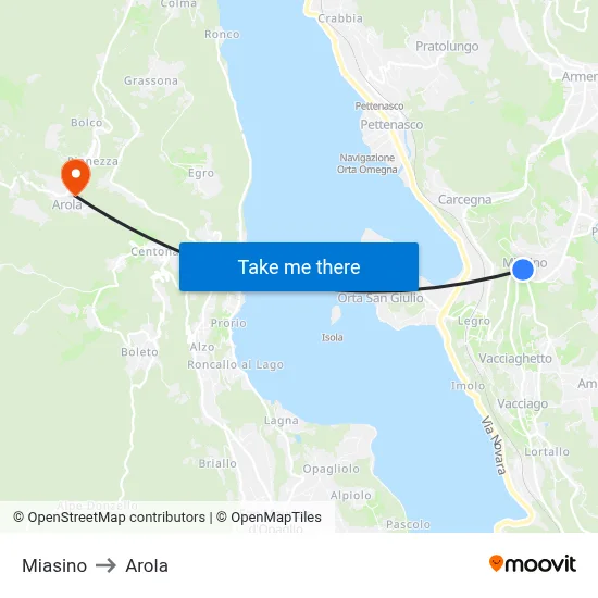 Miasino to Arola map