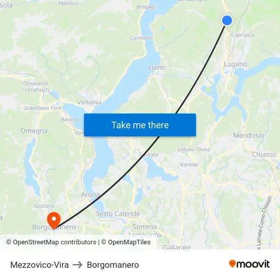 Mezzovico-Vira to Borgomanero map