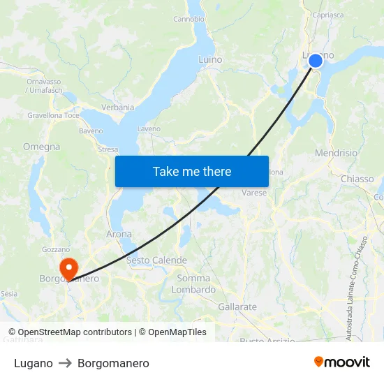 Lugano to Borgomanero map