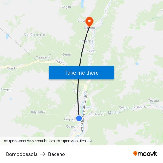 Domodossola to Baceno map