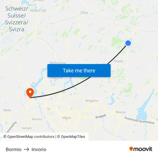Bormio to Invorio map
