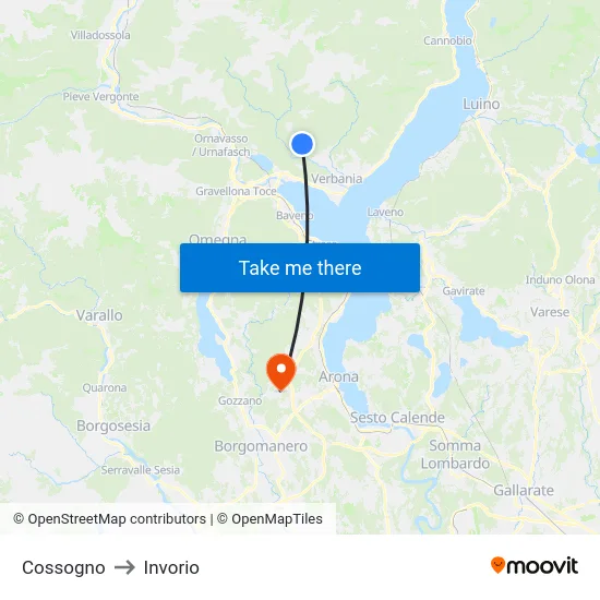 Cossogno to Invorio map