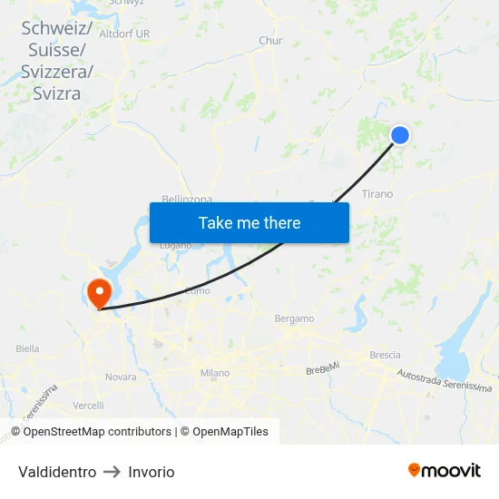 Valdidentro to Invorio map