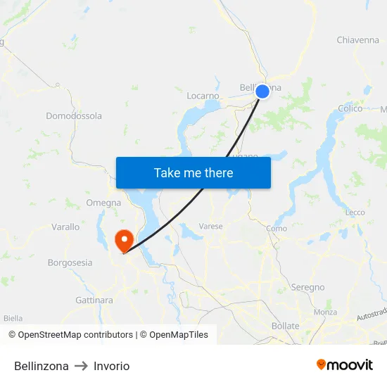 Bellinzona to Invorio map
