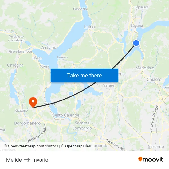 Melide to Invorio map