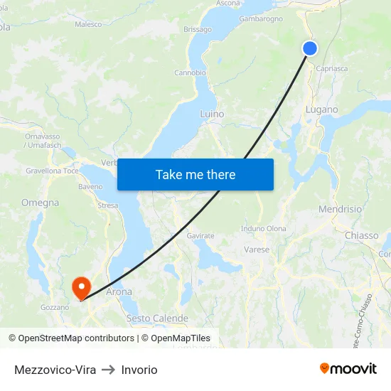 Mezzovico-Vira to Invorio map