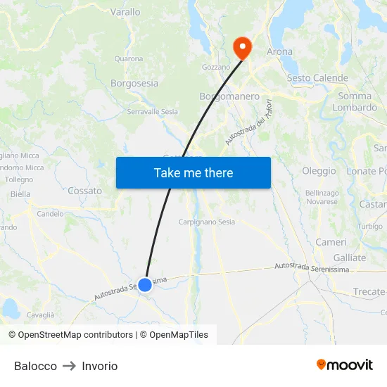 Balocco to Invorio map