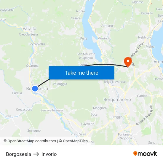 Borgosesia to Invorio map