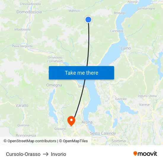 Cursolo-Orasso to Invorio map