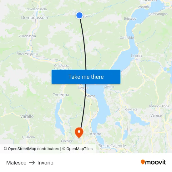 Malesco to Invorio map
