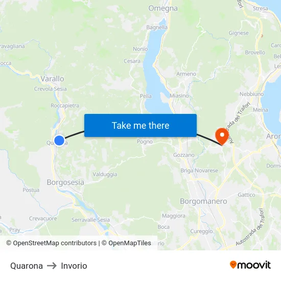 Quarona to Invorio map
