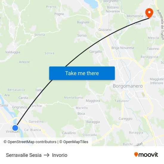 Serravalle Sesia to Invorio map