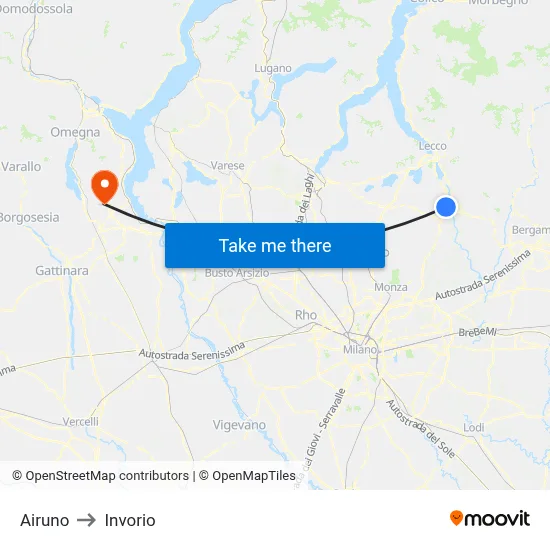 Airuno to Invorio map