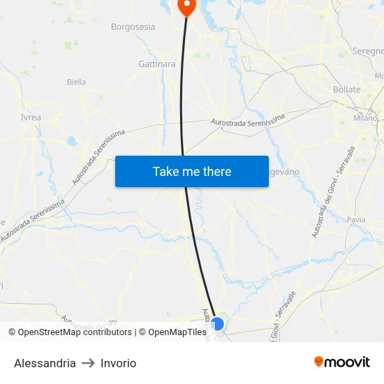 Alessandria to Invorio map