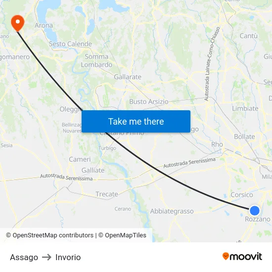 Assago to Invorio map