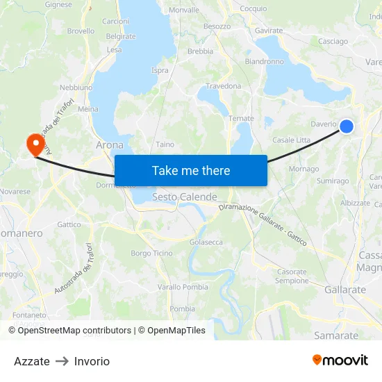 Azzate to Invorio map
