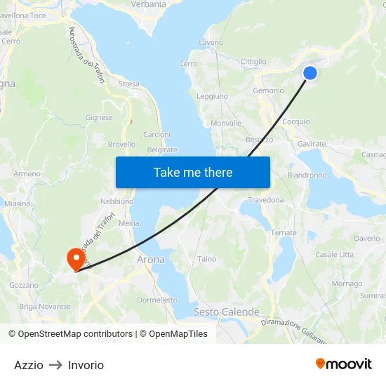Azzio to Invorio map