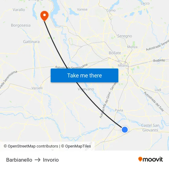 Barbianello to Invorio map