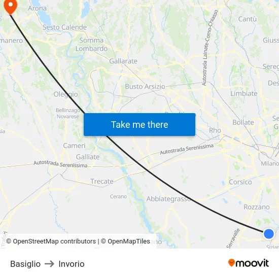 Basiglio to Invorio map