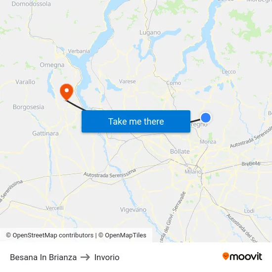 Besana In Brianza to Invorio map