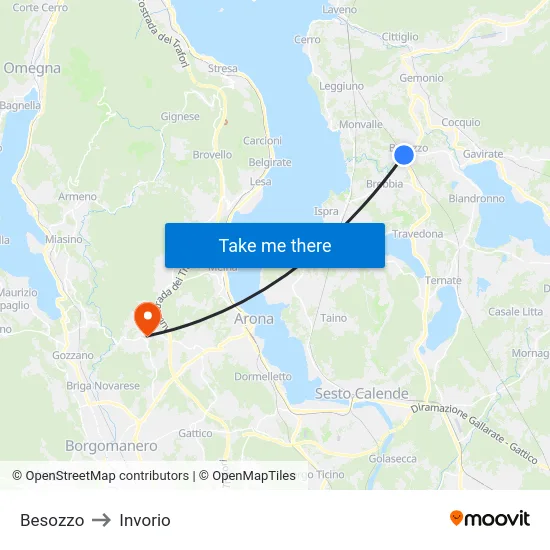 Besozzo to Invorio map
