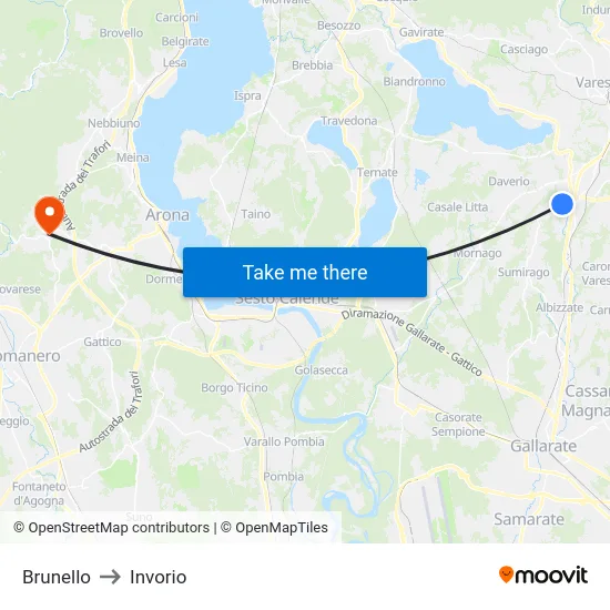 Brunello to Invorio map