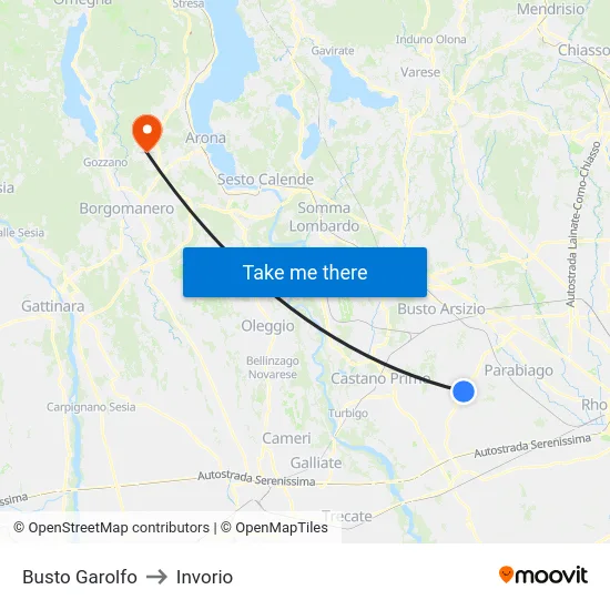 Busto Garolfo to Invorio map