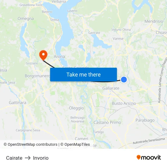 Cairate to Invorio map