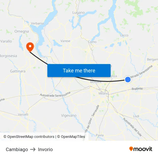 Cambiago to Invorio map