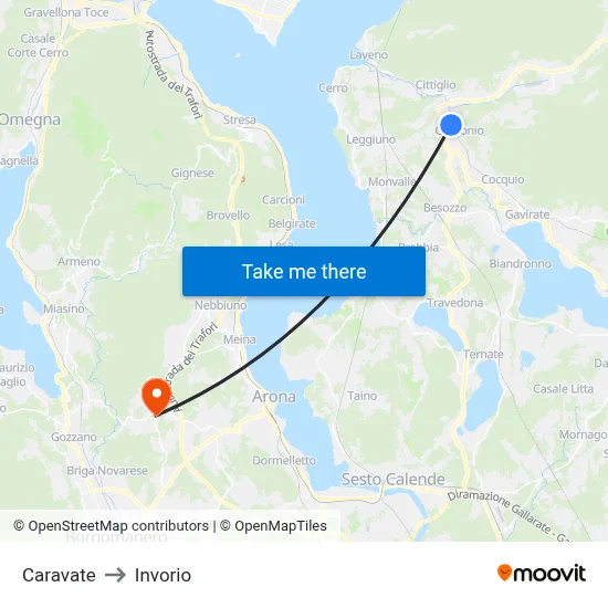 Caravate to Invorio map