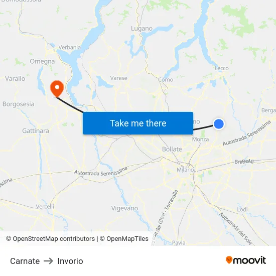 Carnate to Invorio map