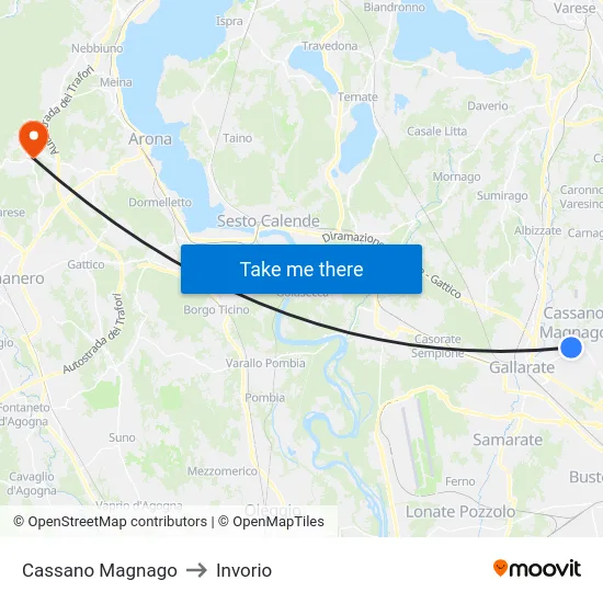 Cassano Magnago to Invorio map