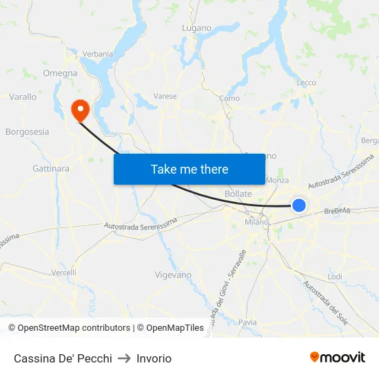Cassina De' Pecchi to Invorio map