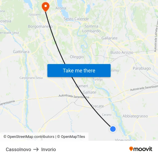 Cassolnovo to Invorio map
