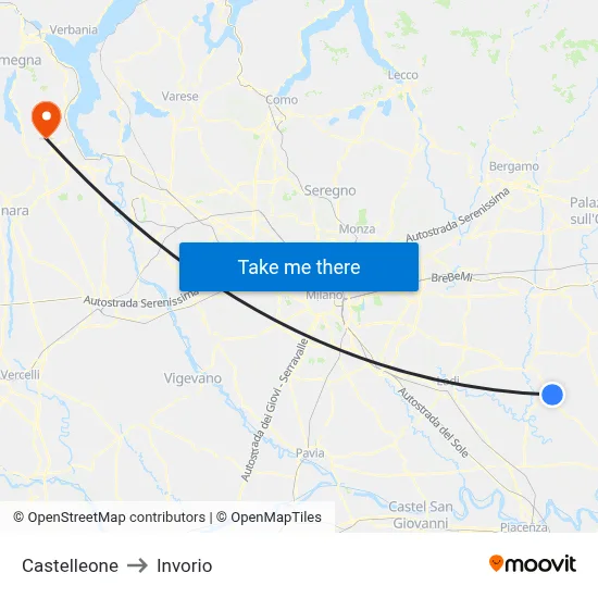 Castelleone to Invorio map