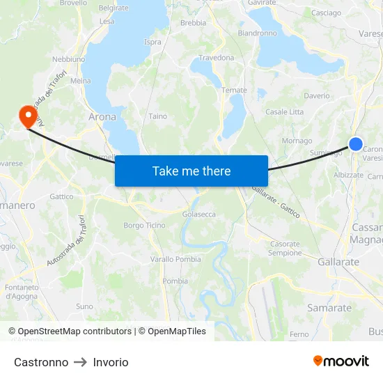 Castronno to Invorio map